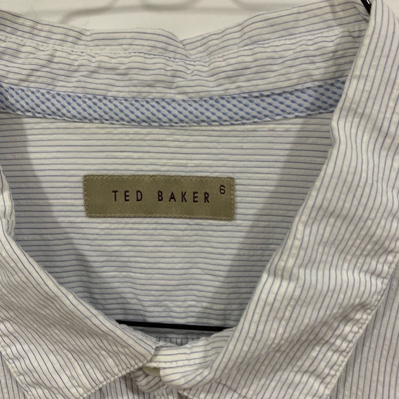 Ted Baker Sz 6 XXL White Blue striped button down - Picture 2 of 5